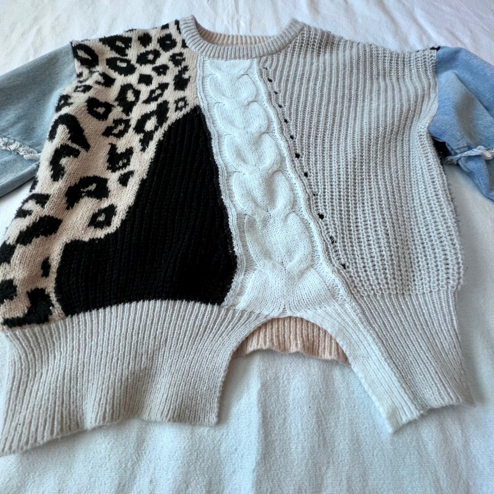 BiBi Mixed Media Patchwork Leopard Knit Sweater D… - image 6